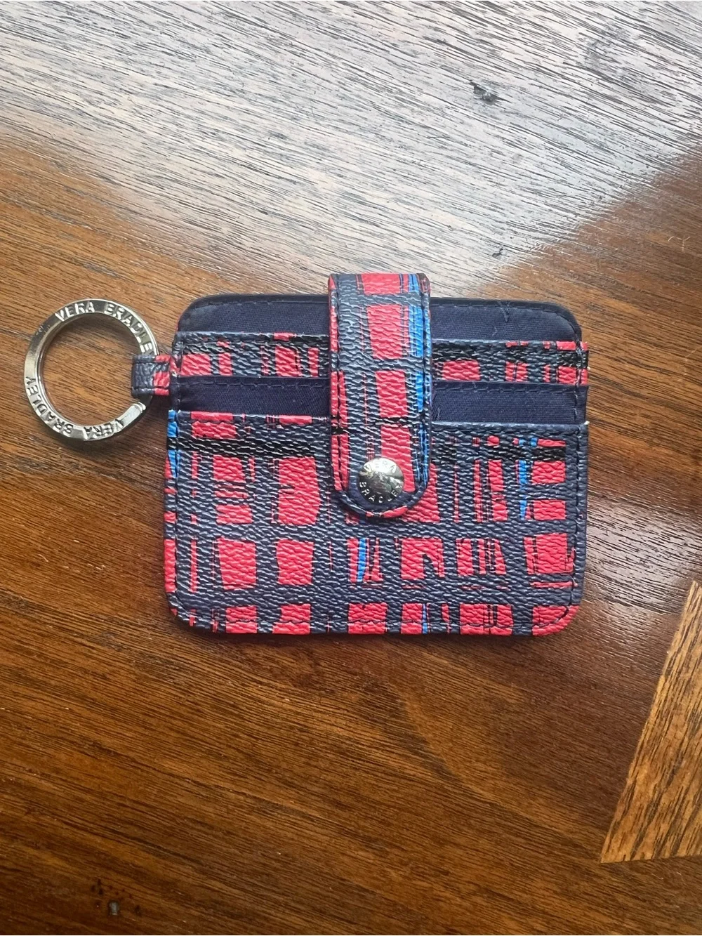 Vera Bradley Red & Blue Plaid ID Card Holder with Key Ring